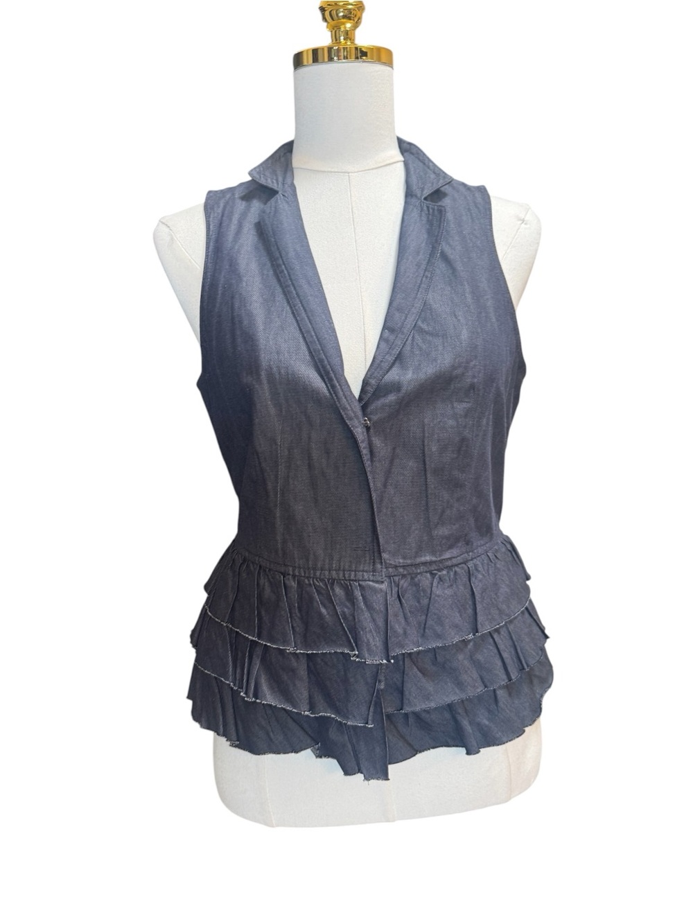 Banana Republic Ruffle Denim Vest Size 4 Italian Fabric Sleeveless Blazer Top